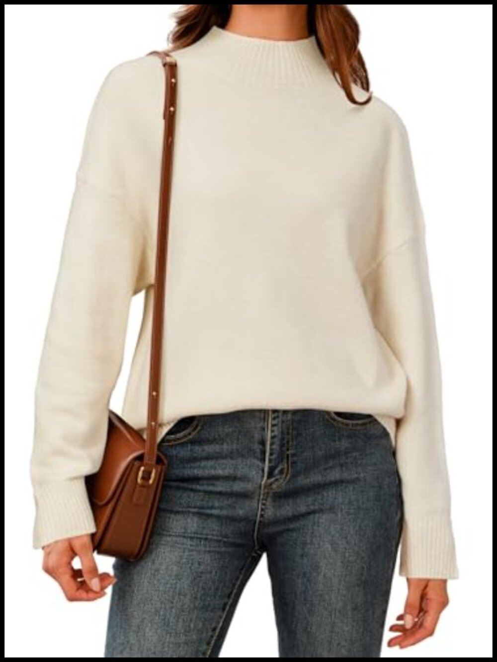Wool Blend Oversized Mock Neck Pullover Sweater Cozy Fall Knit